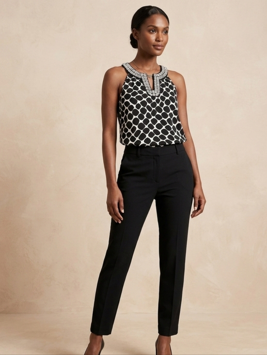 Michael Kors Tops - M Michael KORS Business Casual No Sleeve Black White Silver Embelished Top Sz 14